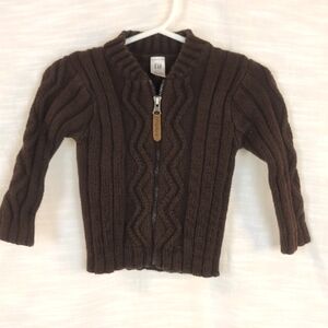Baby Gap Brown Cable Knit Zip Cardigan Cotton Preppy